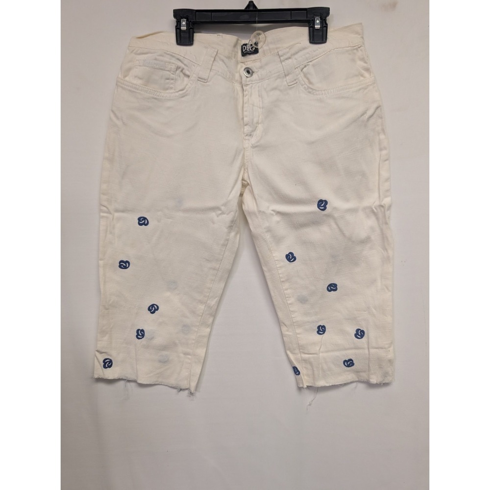 DOLCE & GABBANA White Distressed Cotton Denim Shorts 30/44 Italy Embroidered 6-8